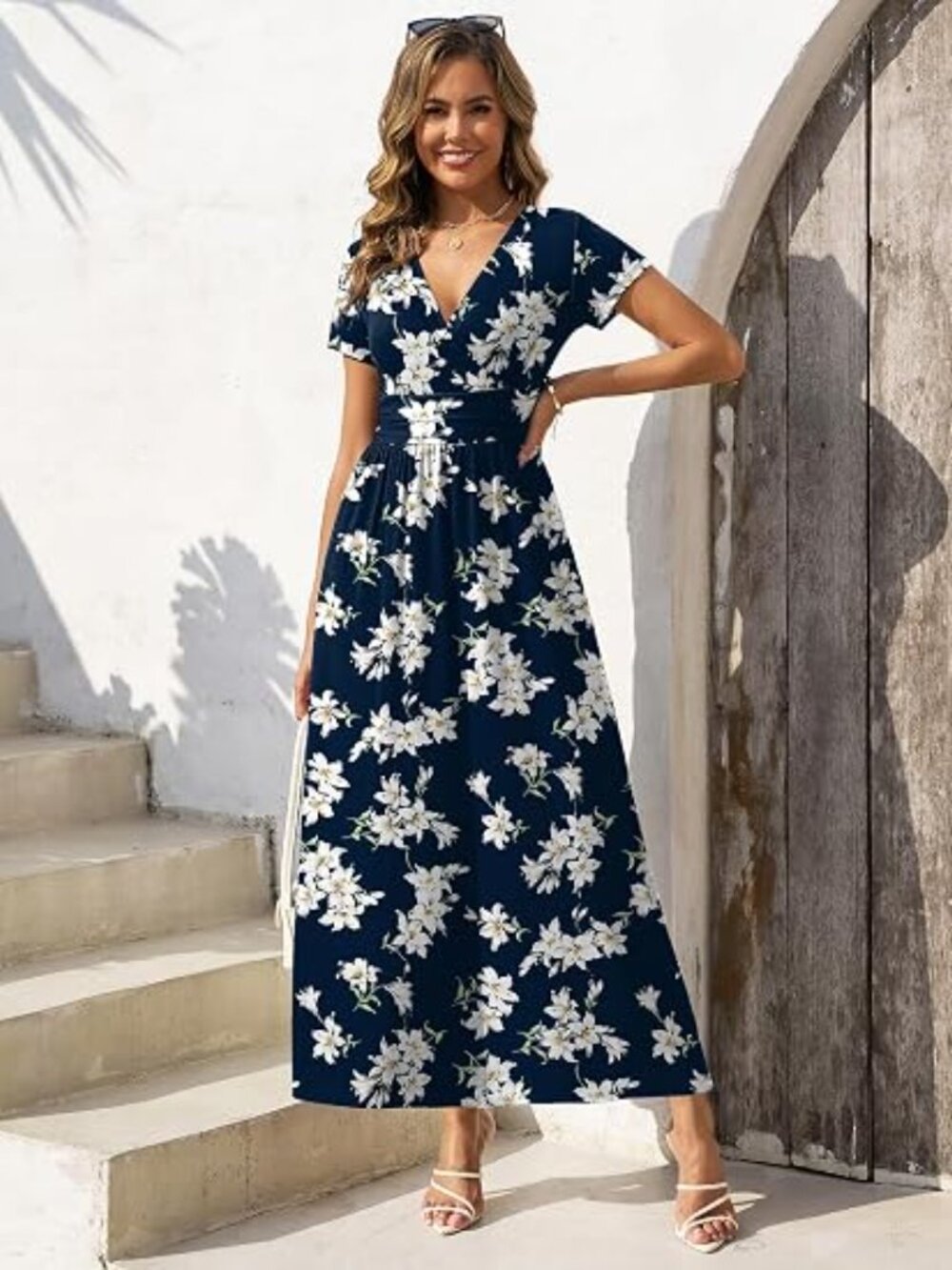 Women's Dresses 2026 Short Sleeve Wrap Maxi Dress with Pockets